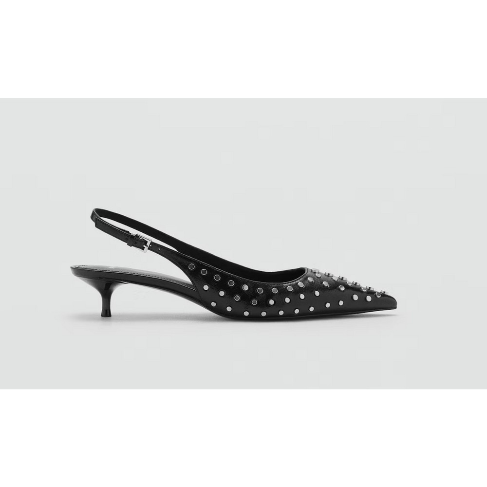 NEW MANGO MNG BLACK STUDDED KITTEN HEELS SLINGBACK PUMPS SHOES SZ 6.5 37 - Picture 3 of 14